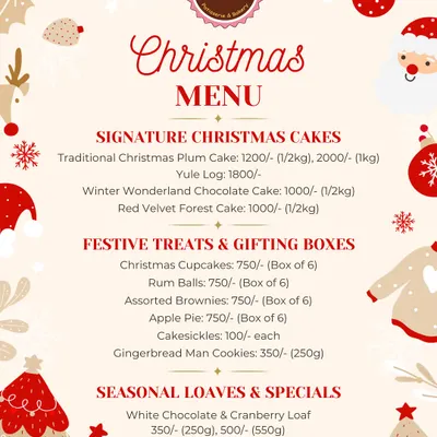 My special Christmas Menu. During the holidays, I offer a range of festive treats including traditional Christmas plum cakes, Yule logs, rum balls, and gingerbread man cookies to make your celebration extra warm and sweet.