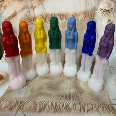 She burns bright, she stands strong. This rainbow collection of female form candles represents the essence of womanhood, with each color celebrating a different energy.