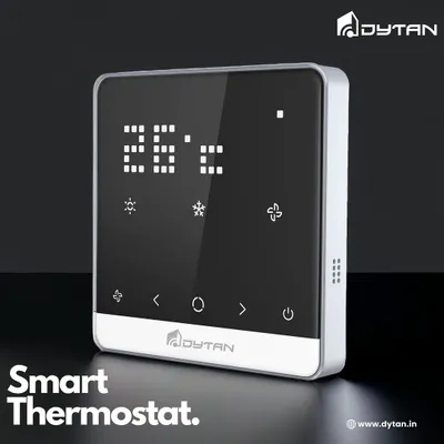 This is my smart thermostat, designed for both style and function. The clear digital display shows the current temperature, and the intuitive controls allow you to effortlessly manage your home's heating and cooling systems.