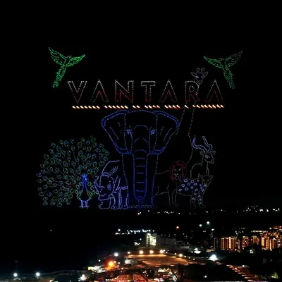 The Vantara Family, featuring elephants, peacocks, and other animals, was the heart of the World's Biggest Drone Show at the Ambani pre-wedding, echoing Vantara's mission to rehabilitate wildlife.