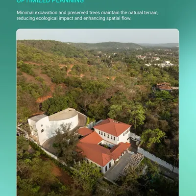 The Taj Yellow House in Goa is a model of optimized planning on a challenging terrain. We designed the resort with minimal excavation, preserving the natural contours of the hill and its existing trees, which reduces ecological impact and enhances the spatial flow.