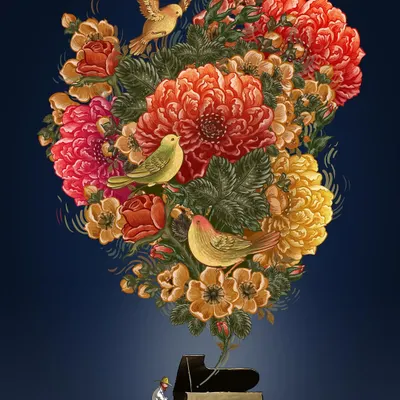 Vincent plays a piano from which a massive, beautiful bouquet of flowers and birds erupts. It speaks to the fear and overwhelming power of music to unlock memories.