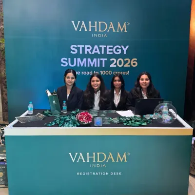 A professional and welcoming registration desk is the first point of contact for any summit. We designed this desk for the Vahdam Strategy Summit to be on-brand, with clear signage and organized space for a smooth check-in process.