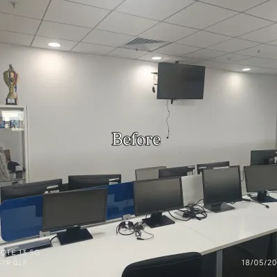 Before: A plain white wall in the Medtronic office space.