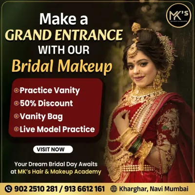 Your dream bridal day awaits, and so does your dream career. This poster highlights one of our bridal makeup courses with a special discount and live model practice.