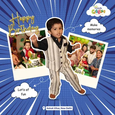 A "Two Wild" birthday bash in full swing! This graphic captures the essence of a fun-filled second birthday, with lots of fun, family photos, and a very happy birthday boy making memories.