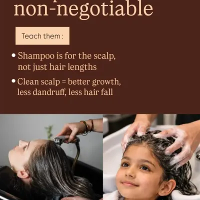 Scalp care is non-negotiable, even for kids. Many adult hair problems start from habits formed in childhood. I teach parents that shampoo is for the scalp, not just the hair, to ensure a clean foundation for healthy growth.