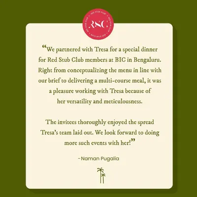 It was a pleasure to partner with the Red Stub Club for a special multi-course dinner. This is what they had to say about our collaboration. I work closely with you to understand your vision and then meticulously build a menu and experience that your guests will love.