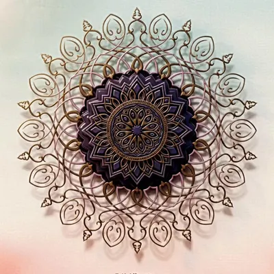 A 3D digital mockup of a simple, elegant mandala I drew. The layers and shadows in this version give it a sense of depth, making it look like a physical wall sculpture.
