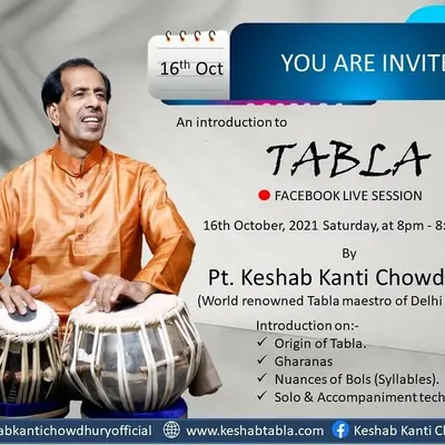 An invitation to one of my introductory Facebook Live sessions. These workshops are a great opportunity for new learners to understand the origin of the tabla, the different Gharanas, and the nuances of bols and accompaniment techniques.
