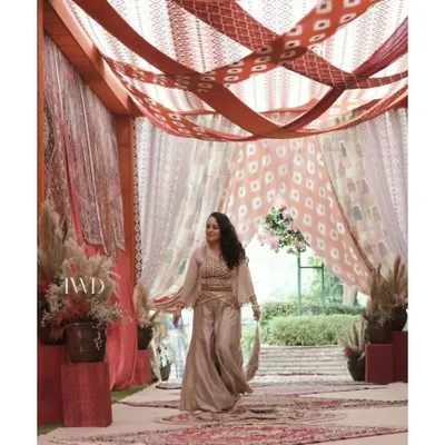 Our co-founder reviewing every last detail before guests arrive at the "Souk at Fatehpur" Mehendi. We personally oversee everything, from the placement of carpets to the arrangement of spices, to ensure the vision comes to life perfectly.