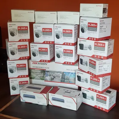 I keep a large inventory of equipment to handle projects of any scale. This is a full system's worth of Hikvision IP cameras, an NVR, and network switches.