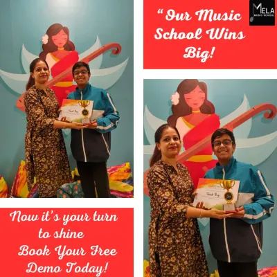 A proud student receives an award and trophy for his musical achievements. This is a celebration of his big win, and now it's your turn to shine.