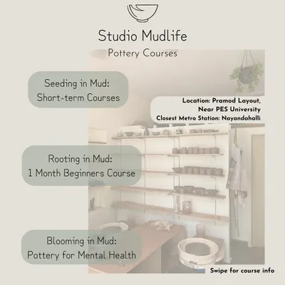 We have three core pottery experiences to choose from. Swipe to see the details for our short-term classes, month-long beginners course, and our unique pottery for mental health sessions.