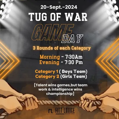 Announcing our Tug of War game day. We believe teamwork and intelligence win championships, and we love bringing our members together for fun challenges like this.