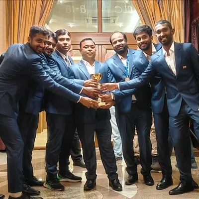 NTC's Nitin Kumar Sinha and his colleagues from the Indian Railways team celebrate their gold medal win at the World Railway's International Championship in Bulgaria.