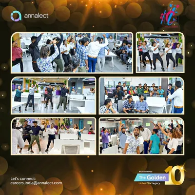 A collage of our team bringing the energy to the 10th-anniversary celebration for Annalect India. We specialize in turning corporate milestones into high-energy parties right in your workspace.