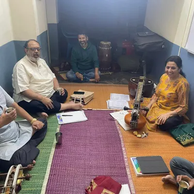 A candid moment from our composing session for 'Meera Tarangini'. This is where ideas are shared, and layers of music are built with incredibly talented musicians.