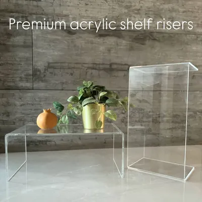 This is my premium acrylic shelf riser, a versatile tool for creating storage. It's completely customizable to fit any space, whether you need to add a level in your kitchen cabinet, display handbags in your wardrobe, or organize your makeup.