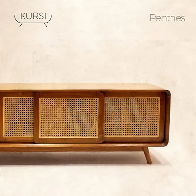 The 'Penthes' cabinet, a teak and rattan-finished shoe rack that adds richness and depth to your foyer. The sliding rattan doors are both practical and beautiful.