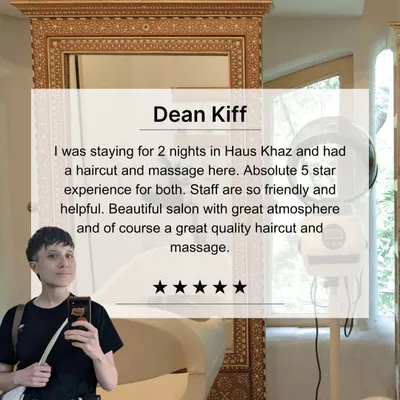 We are honored by this 5-star review praising our great atmosphere and quality haircut and massage. Your feedback inspires us to keep delivering the best.