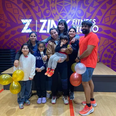 Celebrating together is a big part of the Zink Fitness experience. Here is a happy group photo with members of all ages after a fun event at the studio.