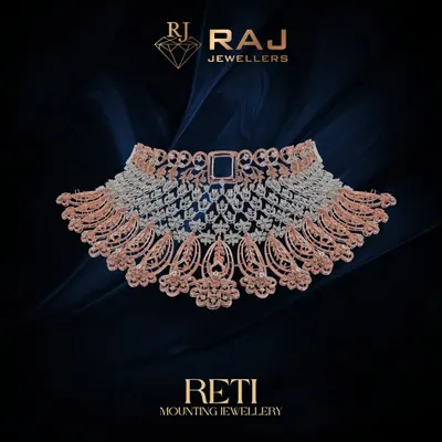 A grand choker mounting designed for maximum impact. The two-tone rose and white gold finish provides a contemporary yet opulent base, with a framework of floral and geometric patterns ready to be fully studded with brilliant stones.