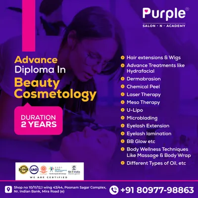 We offer an Advanced Diploma in Beauty Cosmetology. This comprehensive 2-year course covers everything from hair extensions and chemical peels to microblading and body wellness techniques.