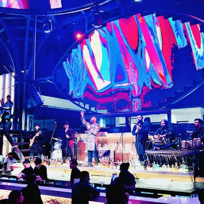 On stage with my band Saaz-e-Mehfil, under the big lights. This is the full-scale production we bring to create a massive sound for concerts and large events.