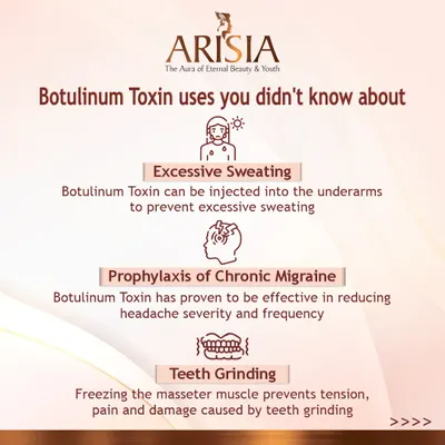 Botulinum Toxin is known for its anti-aging benefits, but its uses go much further. We use this US-FDA approved treatment to address concerns like excessive sweating (hyperhidrosis), provide relief from chronic migraines, and prevent teeth grinding by relaxing the masseter muscle.