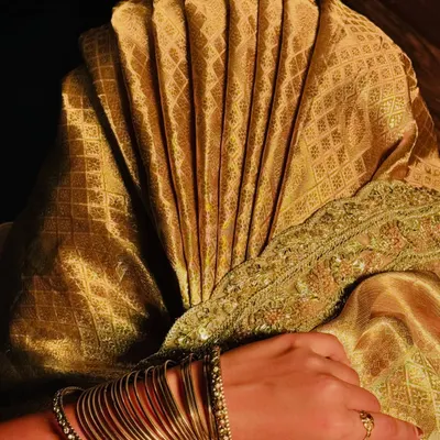 Turning heads, one pleat at a time. This image captures the beauty of perfectly crafted pleats on a golden saree, a testament to the precision and artistry I teach in my masterclasses.
