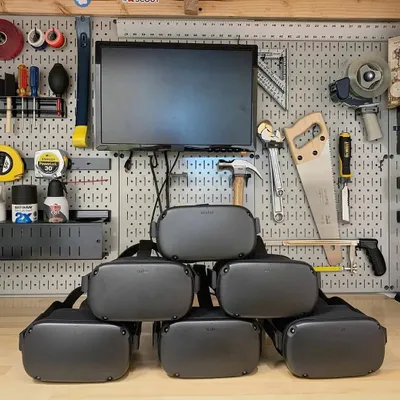A collection of our Oculus VR headsets, charged and ready for deployment. I manage all the technology, so you can focus on your event without worrying about the technical details.