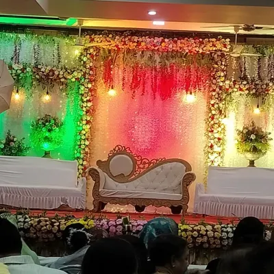 A beautifully decorated stage ready for a night of sangeet performances. I help with stage planning to make sure the performances look spectacular.