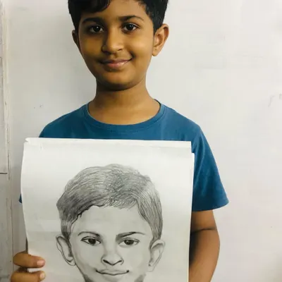 We are incredibly proud to showcase this self portrait by Shahbaaz, one of our youngest portrait drawing students at just 9 years old. His progress shows that with the right guidance, age is no barrier to skill.