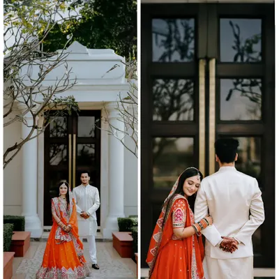 A diptych showcasing our blend of posed and candid photography, with a formal portrait on the left and an intimate, over-the-shoulder shot on the right.
