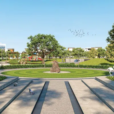 At Utsodhaara Township in Siliguri, our design responds to the Indian monsoon. This central green space with permeable surfaces allows rainwater to seep into the earth, reducing runoff and supporting natural drainage patterns.