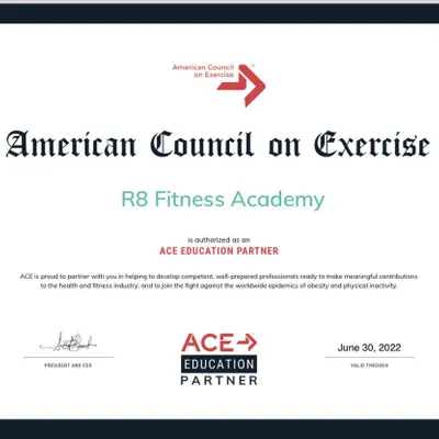 We are a fully authorized ACE Education Partner. This official partnership means our program is recognized by the American Council on Exercise for providing top-quality education to prepare competent fitness professionals.