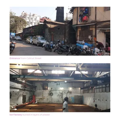 The Ambico Ice Factory in Mumbai's Ballard Estate, as we found it. Buried under layers of plaster and ad hoc additions, the 147 year old structure was in a state of decay, its history waiting to be rediscovered.