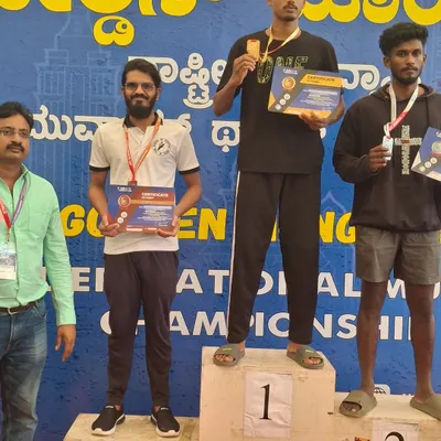 We are incredibly proud of our fighters, Abhishek R K and Abhishek D, seen here on the podium at the Golden Mongkhon Amateur National Muay Thai Championship. Both showed immense courage in their first-ever Muay Thai competition, with Abhishek R K securing a bronze medal.