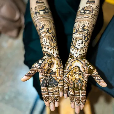 This bridal design for Lavanya was a beautiful blend of divinity and tradition, featuring Ganesh, Om symbols, a varmala scene, and the royal ambari elephant.