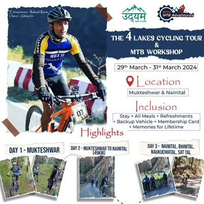 This is an example of the kind of events we put together. Our 4 Lakes Cycling Tour and MTB Workshop combines scenic riding through Mukteshwar and Nainital with structured skill-building sessions, stay, and full support.