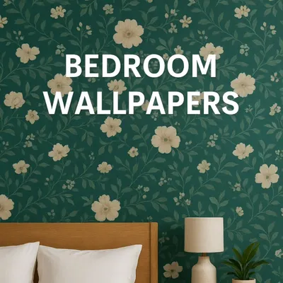 A classic floral wallpaper is a timeless choice for creating a cozy and inviting bedroom. This dark teal wallpaper with cream flowers adds a touch of elegance and charm, turning the wall behind the bed into a beautiful focal point.