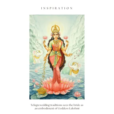 Our inspiration for a Telugu bride's Pradhanam ceremony. In Telugu tradition, the bride is seen as an embodiment of Goddess Lakshmi. This vision guided our styling, focusing on grace, heritage, and divinity.