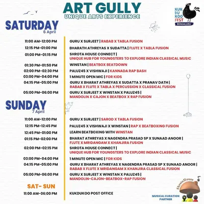 Check out the amazing lineup we curated for the Kukdukoo Art Gully! We were the official musical curation partner for this unique arts experience.