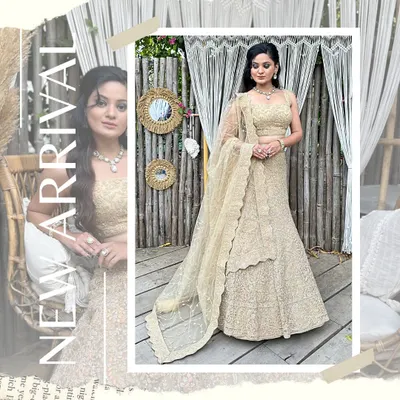 A new arrival in my lehenga collection. This elegant beige lehenga with intricate embroidery is perfect for an engagement or a sangeet.