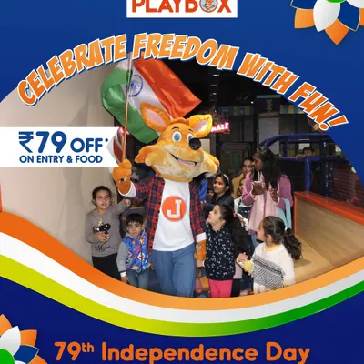 Celebrate freedom with fun. This poster for our Independence Day event highlights the patriotic parade led by our mascot, J the Fox, and the special offers available for families.