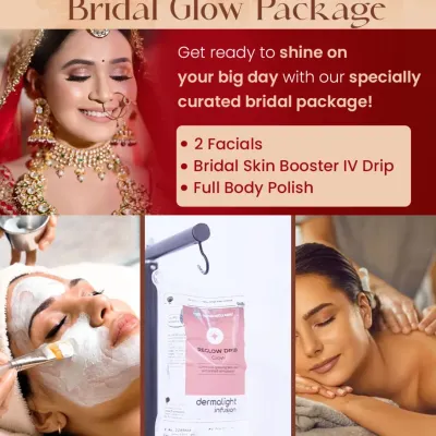 Get ready to shine on your big day with my specially curated Bridal Glow Package. It includes two facials, a Bridal Skin Booster IV Drip, and a full body polish to ensure you are radiant from head to toe.