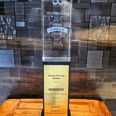 My WedMeGood Users' Choice Award 2024 for Best in Bangalore Wedding Entertainment. This is a symbol of the trust and appreciation from the couples I've worked with.