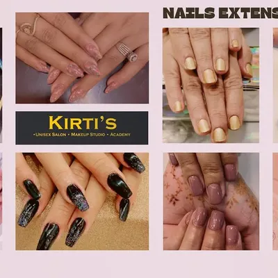 A collage showing more examples of my nail extension work. You can see a variety of styles, from bold black and blue sets to softer nudes and pinks, demonstrating the range of colors and shapes I can create.