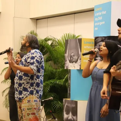 We were honored to perform at the 15th-anniversary celebration of Teach For India in Mumbai. This image captures the Manzil Mystics band leading the celebration with music and song.